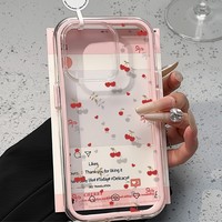 Coque de téléphone 3-en-1 transparente en TPU et acrylique avec nœud cerise couleur bonbon pour iPhone 17 Air 16 13 11 15 14 12 11 Pro Max