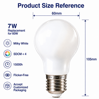 Ampoule LED A19 certifiée 7W 120V Culot E26 Dimmable Verre Blanc Laiteux 750lm IRC90+ 3000K Remplace 60W