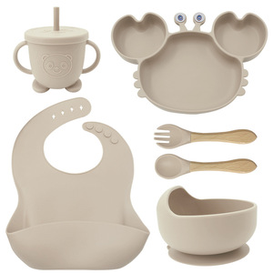 Offre Spéciale enfants dîner alimentation couverts ensembles bébé bavoirs ventouse bol assiette complète Silicone vaisselle sevrage ensemble pour bébés - Product Image 5