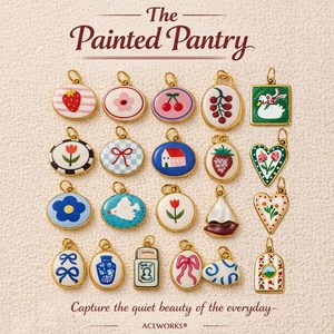 La Panière Peinte |   Pendentifs en émail plaqués or PVD 18 carats en acier inoxydable, motifs nature morte peints à la main, pour la fabrication de bijoux - Product Image 1