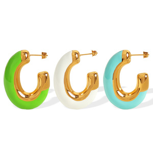 Boucles d'oreilles créoles en forme de C en alliage de zinc pour femme, bijoux fantaisie multicolores pour soirée - Product Image 5