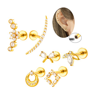Nouvelles boucles d'oreilles en titane G23/F136 à filetage interne, incrustées de zircon, forme géométrique, pour piercing de cartilage - Product Image 2