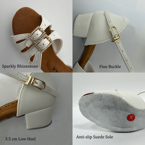 Scarpe da Ballo Latino per Bambine in Pelle PU Bianca con Logo Personalizzato, Tacco Basso, per Danza da Sala e Salsa, con Fibbia Decorata - Product Image 2
