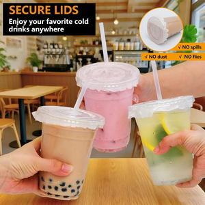 Gobelets à café en PET jetables, gobelets à dessert, gobelets à limonade, gobelets à parfait transparents, 10, 12, 16, 20, 24 oz, gobelets en plastique personnalisés pour thé au lait à bulles Boba avec couvercle - Product Image 2