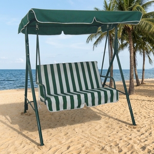 Fauteuil balançoire de jardin extérieur 2 <span class=keywords><strong>places</strong></span> personnalisable avec coussin rayé, auvent festonné et <span class=keywords><strong>hamac</strong></span> de véranda en métal - Product Image 6