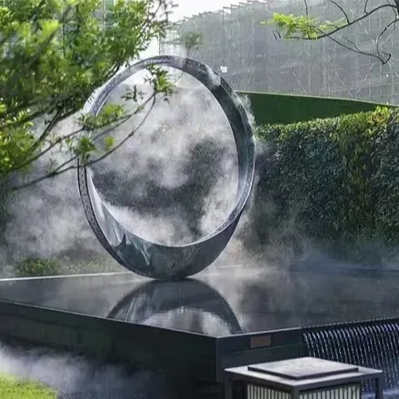 Открытый сад современный большой из нержавеющей стали художественный круг зеркальная отделка водная особенность фонтан скульптура