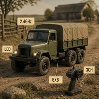 Camion RC Utilitaire Classique 6x6 3 Canaux 2.4GHz Tout-Terrain Style Vintage ABS+Métal 20 Min Suivez-moi Chargeur Inclus Cadeau pour Passionnés
