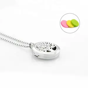 Custom Aroma Jewelry Tree of Life Essential Oil Diffuser Necklace 316L Stainless Steel Perfume Pendant Necklace