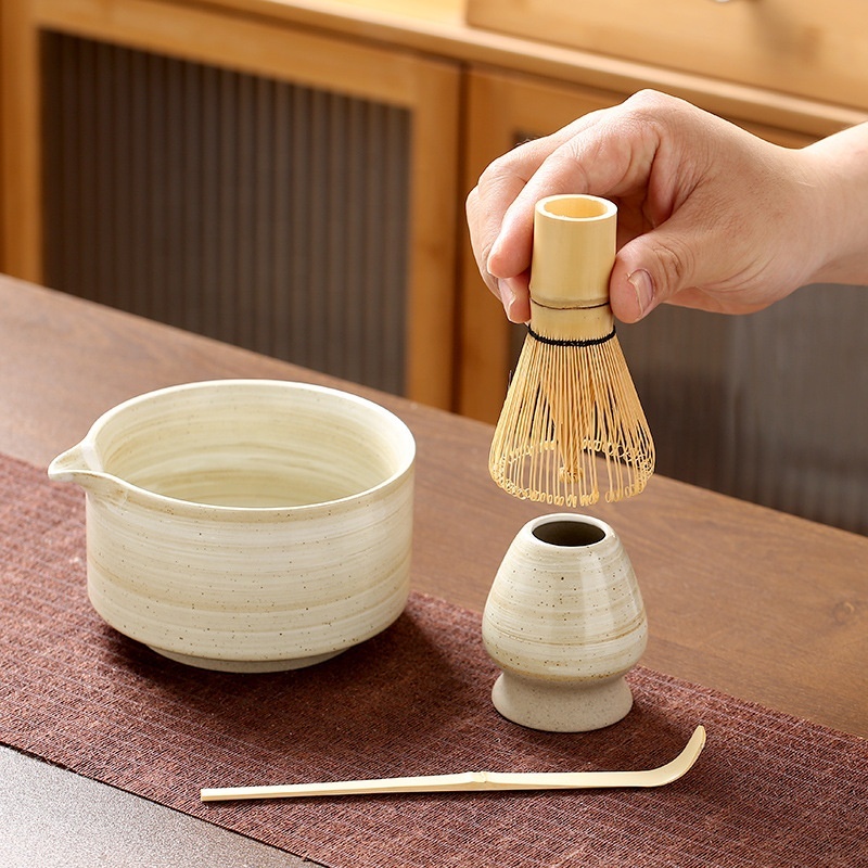 Japanese Style Vintage Pottery Chawan with Spout Matcha Whisk