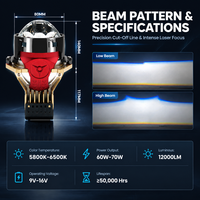Phares LED laser pour voiture DM002, double faisceau, lentille 12000 lumens, projecteurs, triple spot direct 70W, ajustement universel, rétrofit