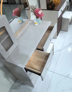 Simple Bedroom Furniture Dressing Table Set With <b>LED</b> Light <b>Mirror</b> Drawer Storage <b>Makeup</b> Vanity Desk With Stool - Product Image 5