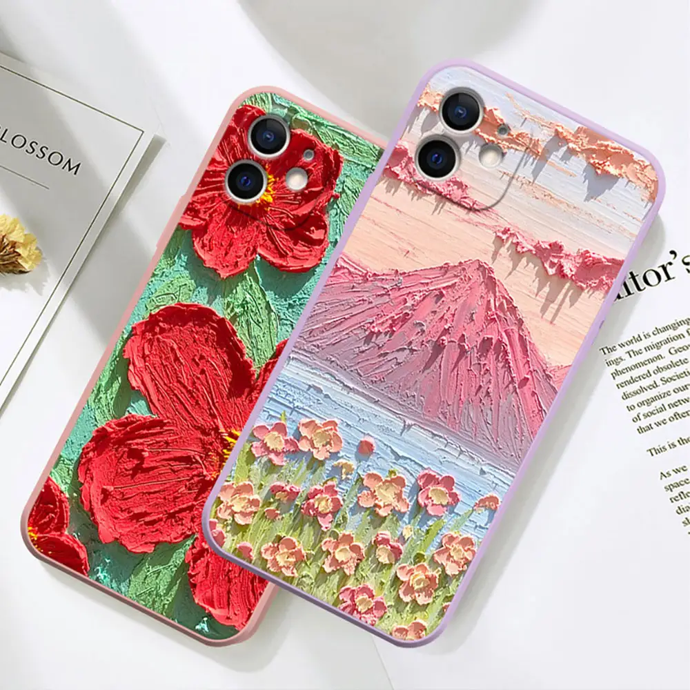 Laudtec SJK183 Anti Fall Oil Painting Flower Phone Case For Iphone X 7 8 10 11 12 13 14 15 Max Pro Plus