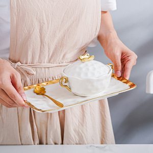 Juego de postres de agua y azúcar de cerámica, cuenco para estofado casero, cuenco para sopa con tapa, cuenco para desayuno para Persona, cuenco de <span class=keywords><strong>doble</strong></span> oreja - Product Image 1