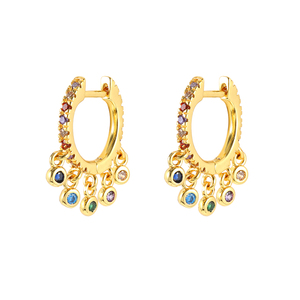 Pendientes de Moda con Circonitas Cúbicas Coloridas en Forma de Arcoíris, Chapados en Oro de 18K, Micro Pavé, para Mujer - Product Image 1