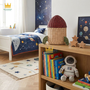 Natural Rattan Handmade <b>Wicker</b> <b>Basket</b> with Lid Rocket Shaped Kid <b>Storage</b> <b>Basket</b> for Toys Clothes in Nursery - Product Image 2