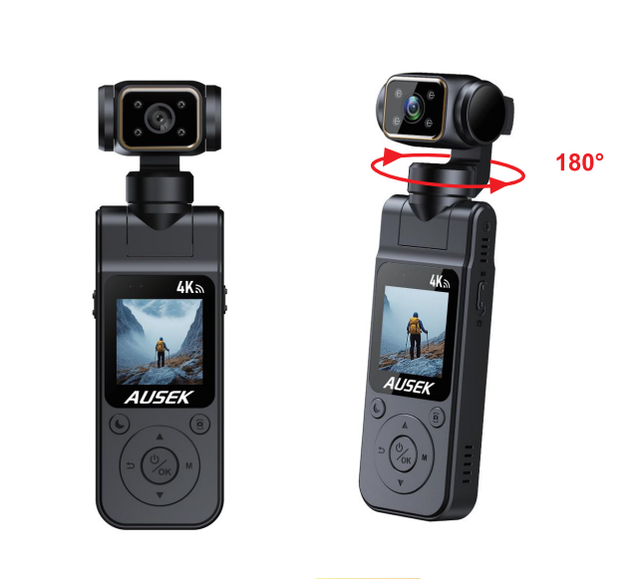 4K/2K HD 180° Rotatable Lens Pocket Camera WIFI Handheld Camera with 1000mAh Battery for Outdoor Vlog Video Recording