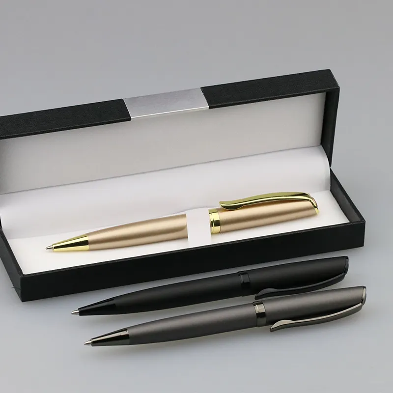 Элегантная ручка в деловом стиле, Золотая шариковая ручка с коробкой, индивидуальный логотип, металлическая шариковая ручка