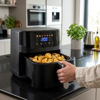 Four à friture sans huile 8-en-1 à écran tactile 9L, revêtement antiadhésif PTFE, moderne, pour la maison, la cuisine, le camping en plein air, cuisson saine