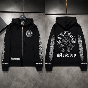 BlessTop New Arrival Cotton Zip-Up Hoodie, <strong>Gothic</strong> Cross Graphic Streetwear Sweatshirt, Unisex Couple Casual Brand Hooded <strong>Jacket</strong> - Product Image 1
