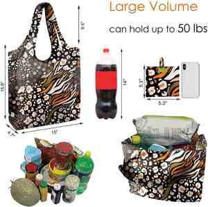 Sac de courses RPET à motif artistique, écologique, réutilisable, pliable, personnalisable, durable, design plat pour le stockage en supermarché - Product Image 5