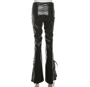 Top reggiseno con fasciatura in <span class=keywords><strong>pelle</strong></span> sintetica elasticizzata alla moda Peeqi e <span class=keywords><strong>pantaloni</strong></span> a zampa vuoti Casual Y2K 2 pezzi Set da donna abiti Sexy - Product Image 6