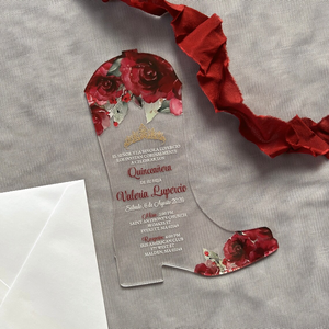 Vert émeraude Roses fleur Botte Forme Acrylique Quinceanera <span class=keywords><strong>invitation</strong></span> Sweet 16 Pays Anniversaire <span class=keywords><strong>Invitation</strong></span> - Product Image 6