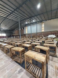 Chariot à vin en bois de manguier rustique moderne, style industriel, meuble de maison avec roulettes pour salon - Product Image 3