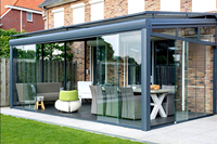 Véranda moderne en aluminium et verre pour toutes les saisons avec toit incliné, kit de pavillon mural pour jardin extérieur, patio et usage hôtelier