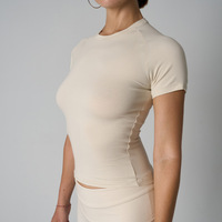 T-shirt court moulant à col rond en jersey uni, décontracté, ajusté, à manches courtes, en mélange coton et élasthanne, doux et extensible