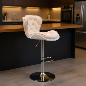Cream Bar <b>Stool</b> Velvet Chrome Base Swivel Height <b>Adjustable</b> Modern Design Home Bar Furniture - Product Image 2