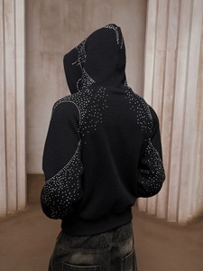 Sudadera de hombre OEM&ODM personalizada con diamantes, de peso pesado, estilo retro, para invierno, con cordón, unisex, oversize, lavado ácido, con <span class=keywords><strong>letras</strong></span> y pedrería - Product Image 3