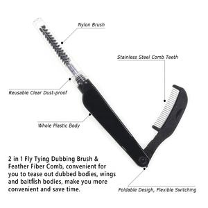 2 en 1 peigne métallique pliable et brosse de doublage en nylon Teasing Out Hackle Feather Fiber Dubbed Legs Wings Body Fly Tying Tools - Product Image 3