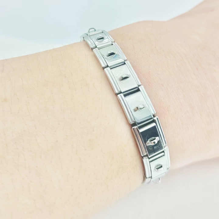 Charm Italiano Quiges Per Bracciali A Maglie: Modulo In Acciaio Inox Con Zirconia, 9 Mm, Personalizzabile