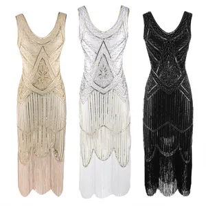 Newest Women's 1920s Vintage Sequin Full Fringed Deco Inspired Flapper Dress Roaring 20s Great Gatsby Dress Vestidos