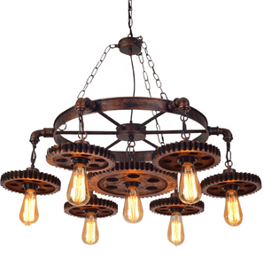 Candelabro Retro para decoración del hogar, <span class=keywords><strong>escalera</strong></span>, rueda dentada <span class=keywords><strong>de</strong></span> madera, Metal, hierro Industrial, comedor, luz colgante - Product Image 6