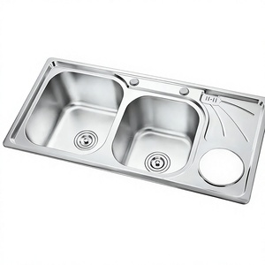 Évier de cuisine moderne en acier inoxydable à double bac, profond, avec égouttoir intégré, pour cuisine et buanderie - Product Image 3
