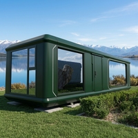 Maison-capsule de camping moderne et luxueuse en structure acier préfabriquée, étanche, avec système intelligent, type villa ou cabane conteneur