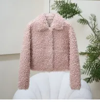 Nouvelle Veste Courte en Laine et Fourrure de Mouton Pure Couleur Slim à Boutons pour Femme 2026 JT603
