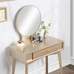 Maly Modern Oak Vanity and Stool Set with Lighted <b>Mirror</b> Gold Finish for Bedroom & Living Room - Product Image 4