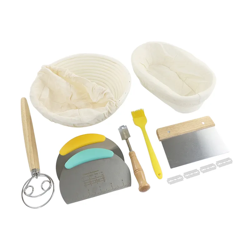 Basket Set Supplies with Proofing Baskets Linen Liner Silicone Bread Sling Danish Dough Whisk Dough Scraper Kit