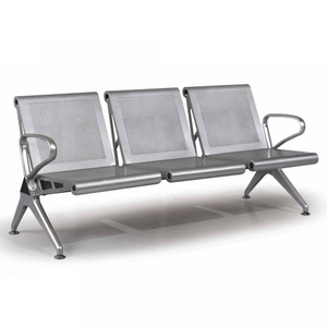 Banco de 3 Plazas de Acero Perforado Gris, 175 x 64 x 76 cm, Silla de Espera de Hierro para Recepción, Centro Comercial, Salón, Escuela, Oficina, Hospital - Product Image 1