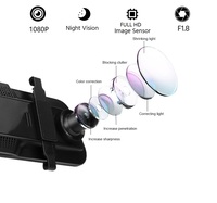 Caméra de tableau de bord double objectif IPS 10 pouces avec rétroviseur, enregistreur vidéo HD 1080P pour voiture, écran tactile et moniteur de stationnement