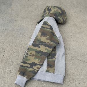 Sweat à capuche personnalisé en coton, patchwork, tricot gaufré, double fermeture éclair, impression DTG, camouflage, sweats à capuche pour hommes - Product Image 3