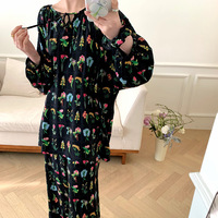 Nieuwe dames lange mouwen ronde hals elastische taille lange broek zijden blouse slaapset 2 antibacterieel ademend huidvriendelijk