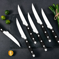 Ensemble de 6 couteaux à steak en acier inoxydable 430, ambidextres, durables, style occidental, dentelés, pour hôtel, couteaux à steak tranchants, couverts de qualité