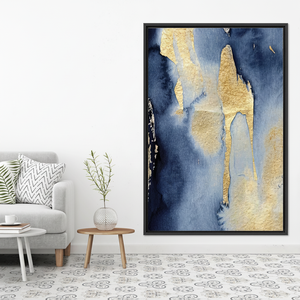 Elegant Blue & Gold Abstract Print <b>Canvas</b> Artwork for Home Decor,BLACK <b>FRAMED</b> <b>CANVAS</b> - Product Image 3