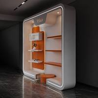 Vitrine murale LED personnalisée avec éclairage, finition laquée brillante, pour présentation en magasin de cosmétiques et exposition en boutique