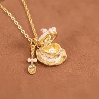 Collier à fermoir en forme de tasse, style doux, design cuillère à café, cadeau d'anniversaire pour petite fille, couleur or 18 carats inaltérable, le plus vendu