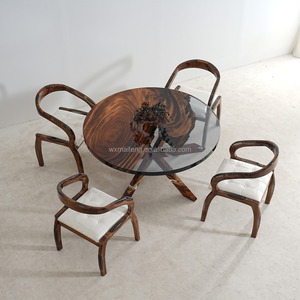 Protezione ambientale rotonda massello legno noce mobili per la casa ristorante interno fiume cucina resina epossidica tavolo da pranzo - Product Image 4