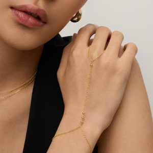 Bracciale a catena d'oro alla moda con anello in oro 14k bracciale con catena a mano anello da dito bracciale schiavo con zirconi cubici gioielli a mano - Product Image 2